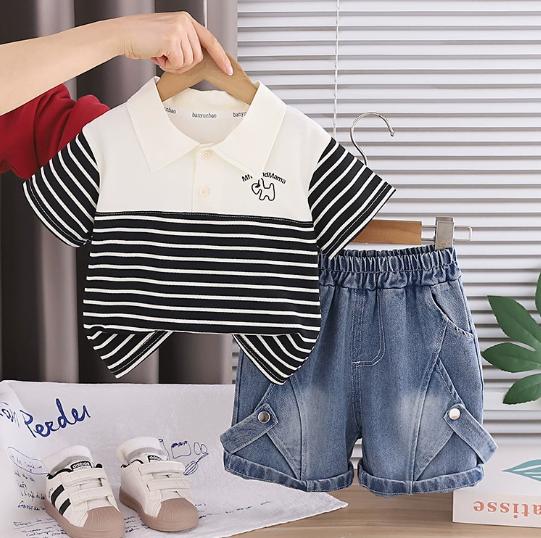 Black Stripe Denim Set