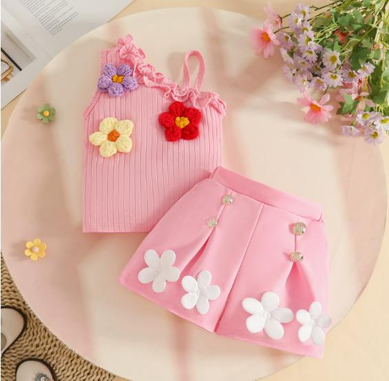 Pink Daisy Ribbed Set