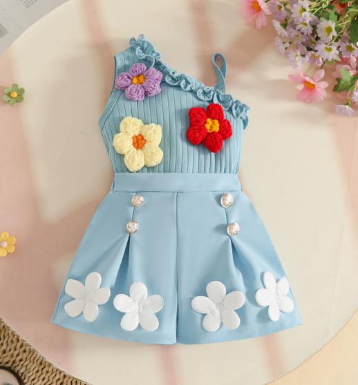Blue Daisy Ribbed Set