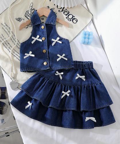 Navy Bow Denim Dress