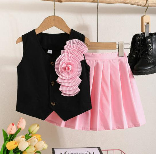 Black & Blush Bloom Skirt Set