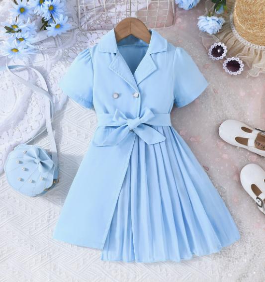 Powder Blue Pleated Shirt Dress