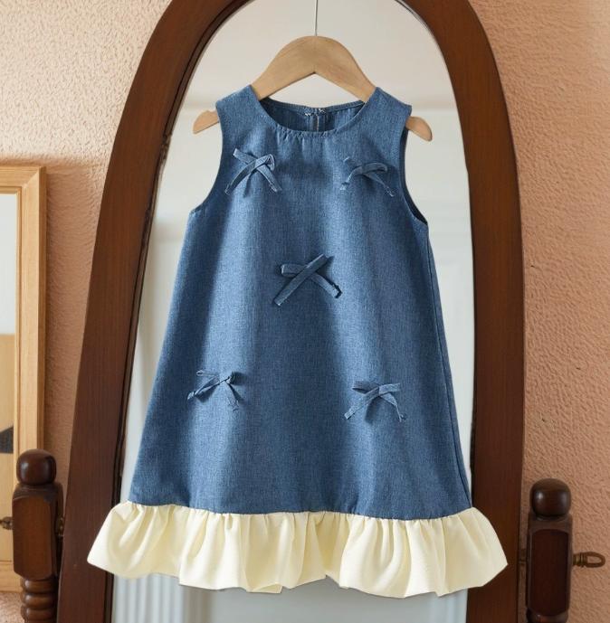 Denim Bow Layered Dress
