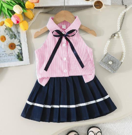 Pink Sailor Bow Skirt Set