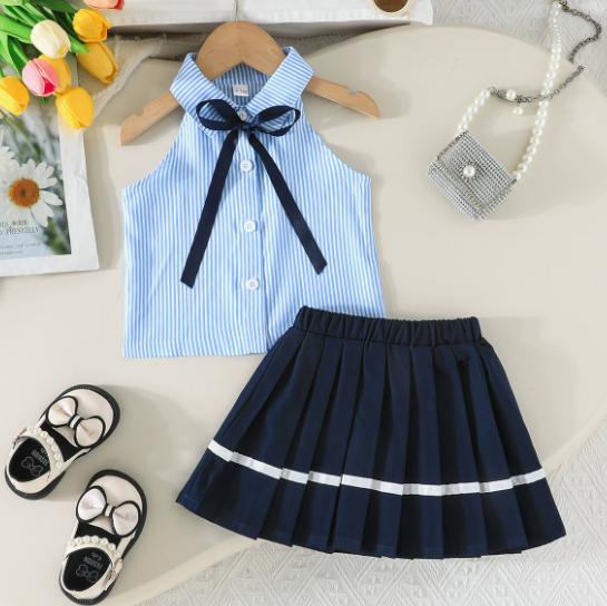 Blue Sailor Bow Skirt Set