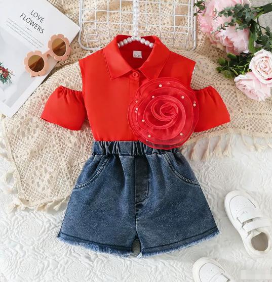 Rose Denim Short Set