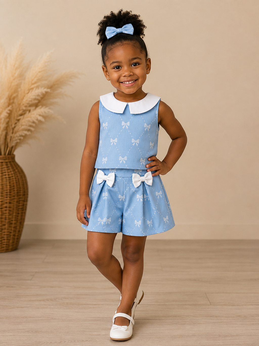Blue Bow Blossom Skirt Set