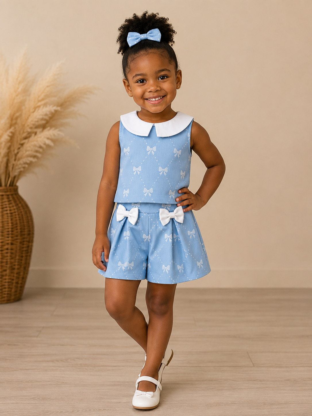 Blue Bow Blossom Skirt Set