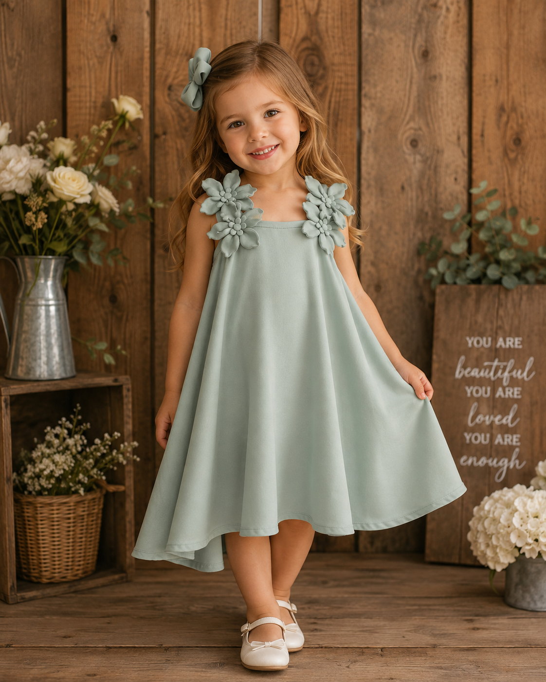 Sage Satin Flutter Dress