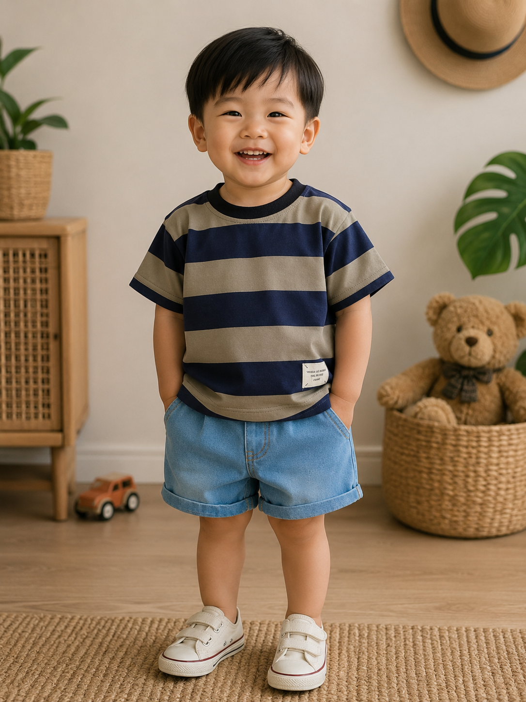 Navy Stripe Denim Set