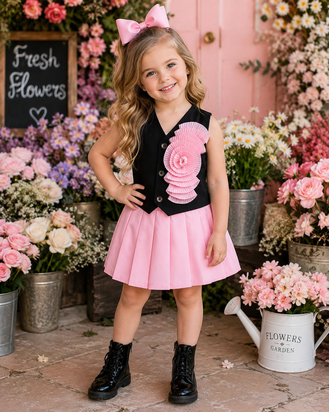 Black & Blush Bloom Skirt Set