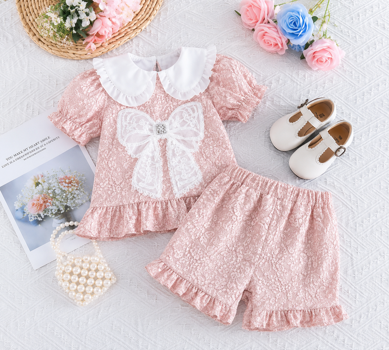 Pink Pearl Ruffle Short Set