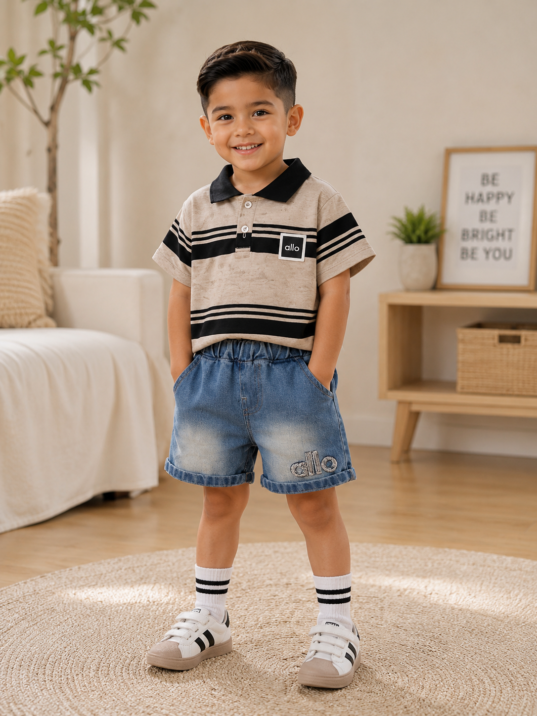 Cream Polo Denim Set