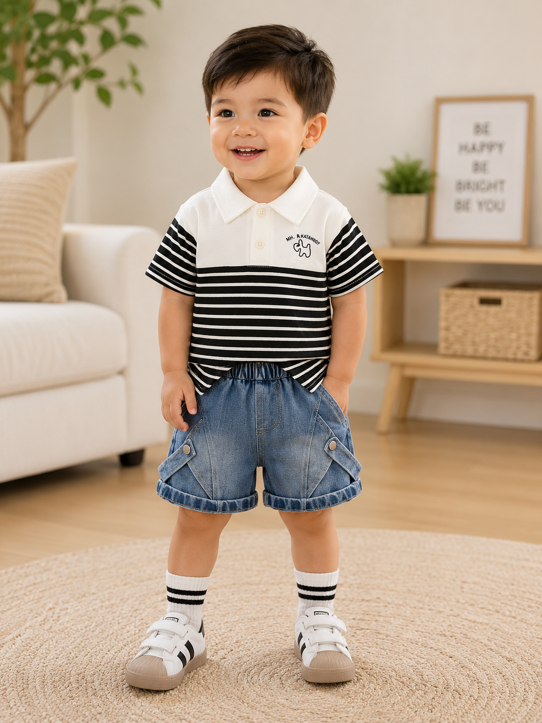 Black Stripe Denim Set