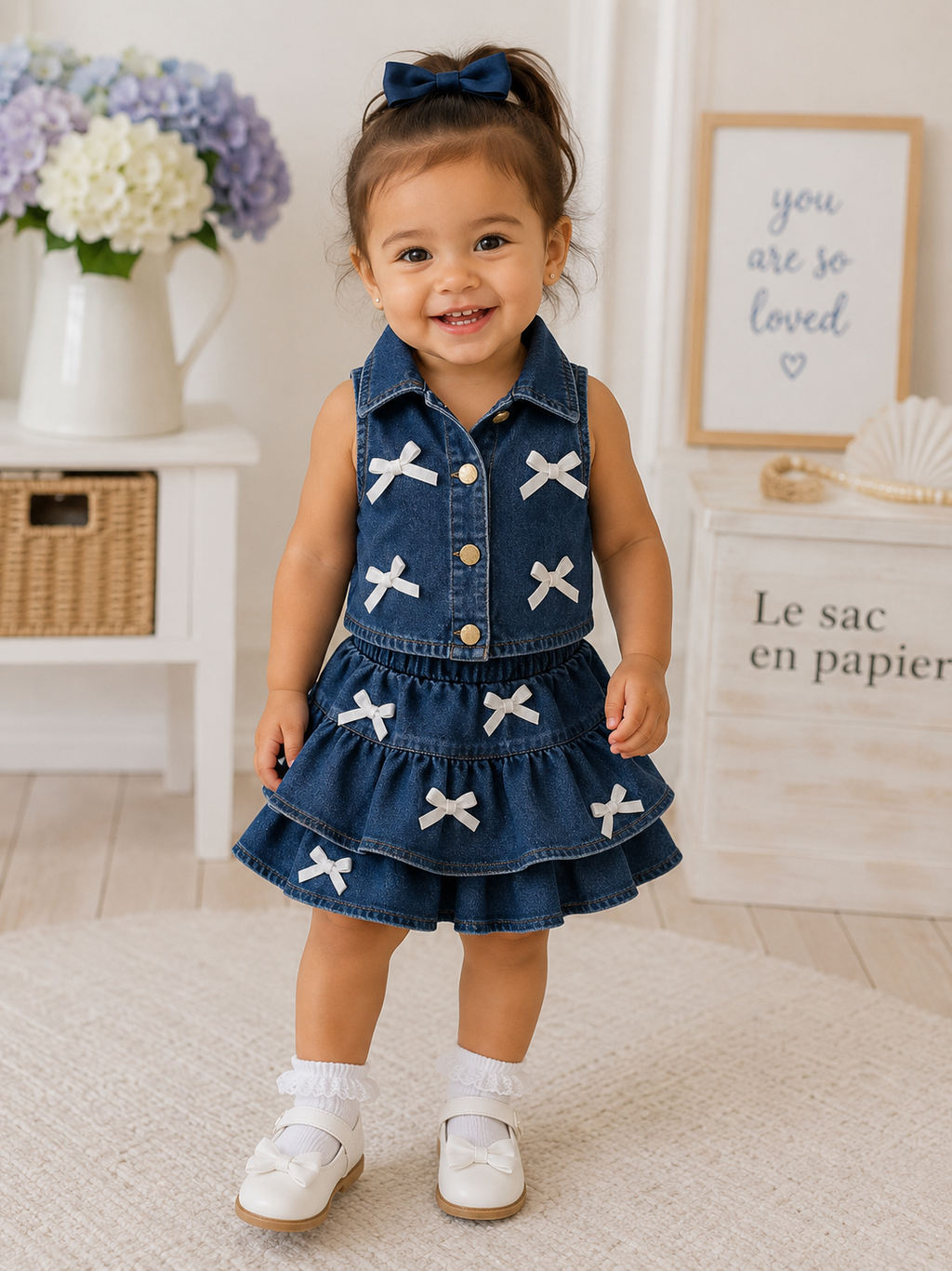 Navy Bow Denim Dress