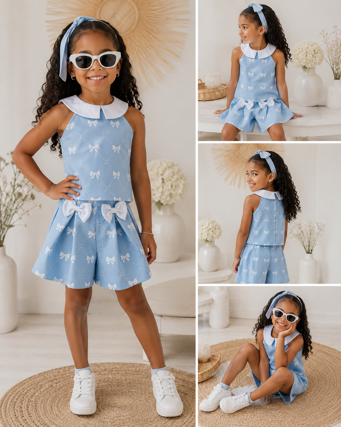 Blue Daisy Bow Dress Set
