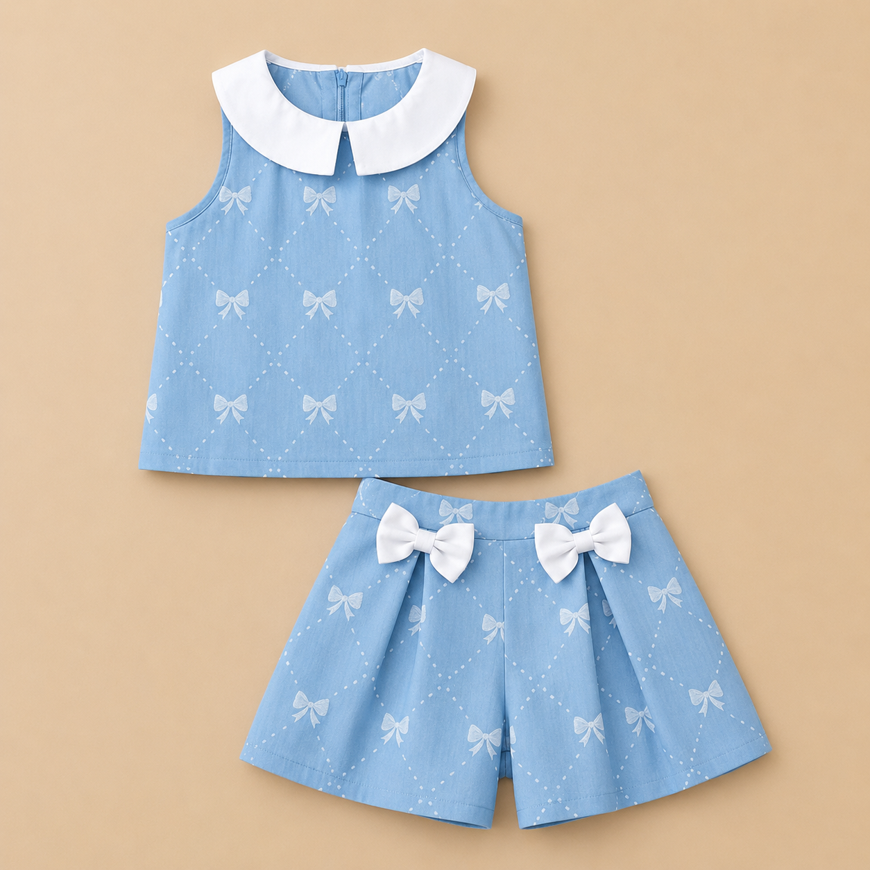 Blue Bow Blossom Skirt Set