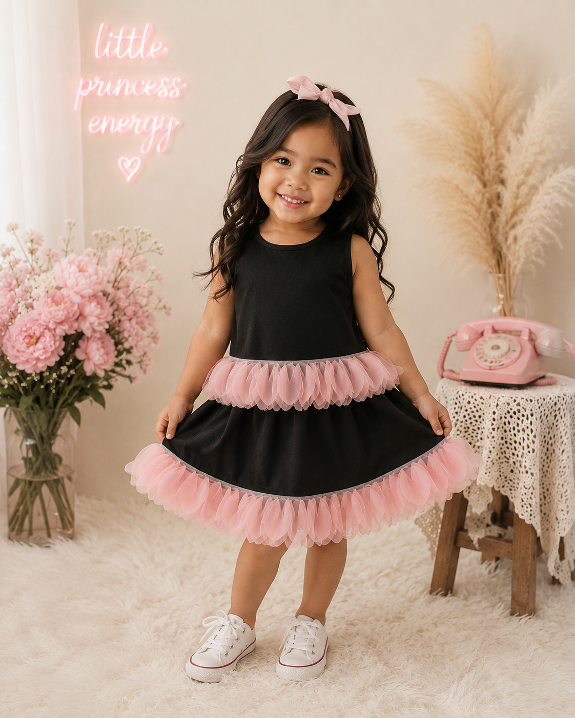 Black Ruffle Rose Dress