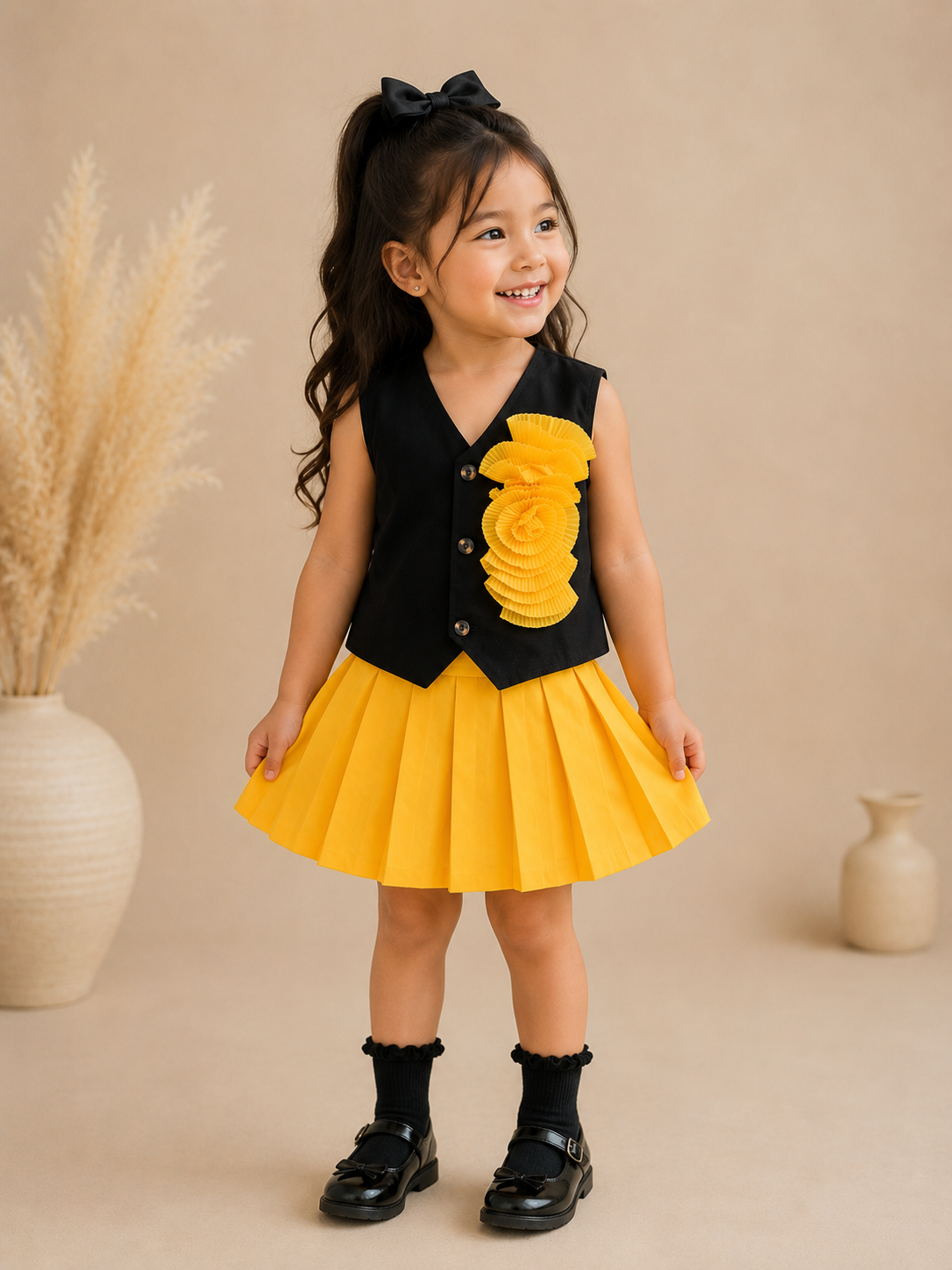 Black & Gold Bloom Skirt Set