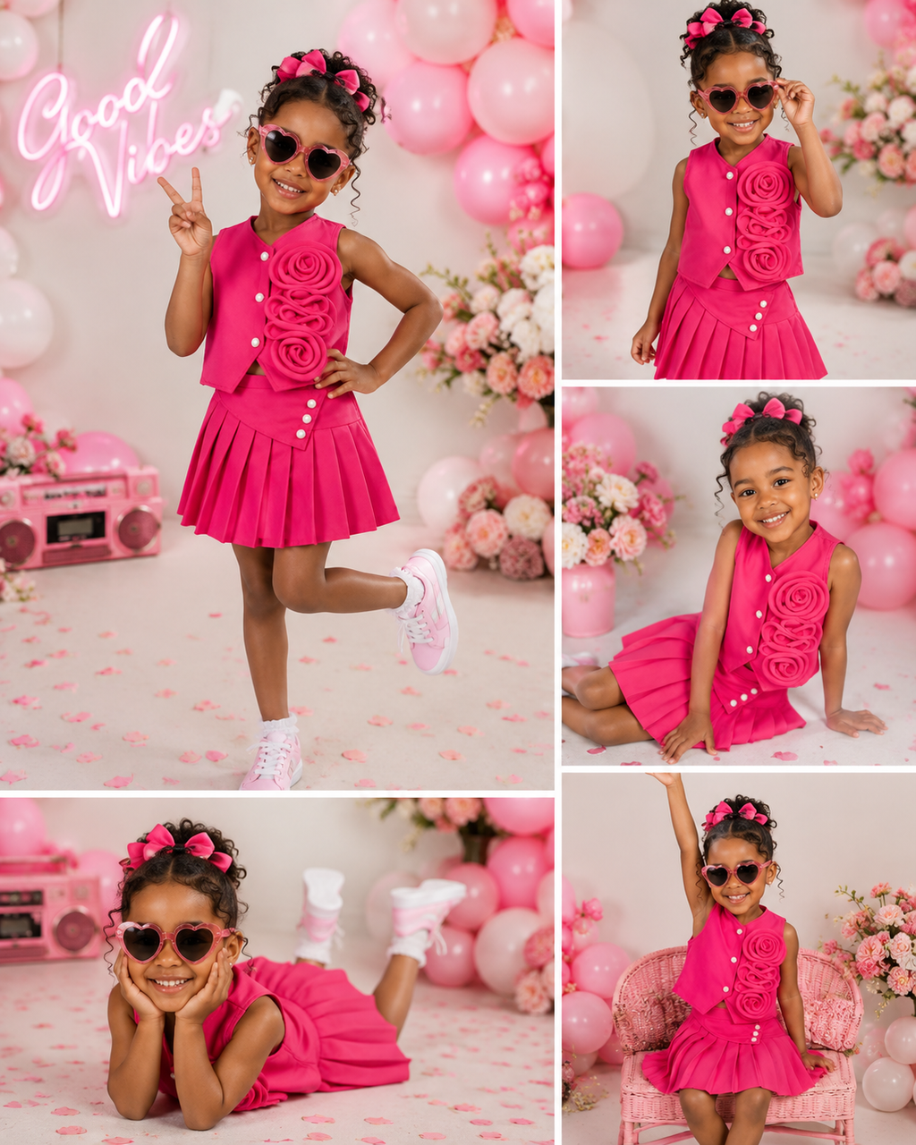 Fuchsia Rose Pleated Set