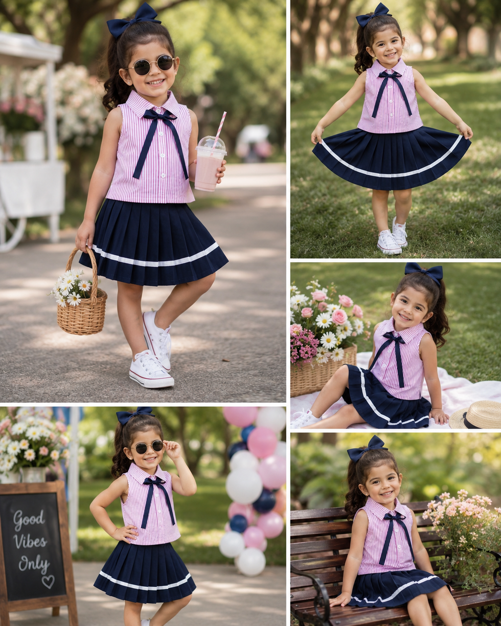 Pink Sailor Bow Skirt Set